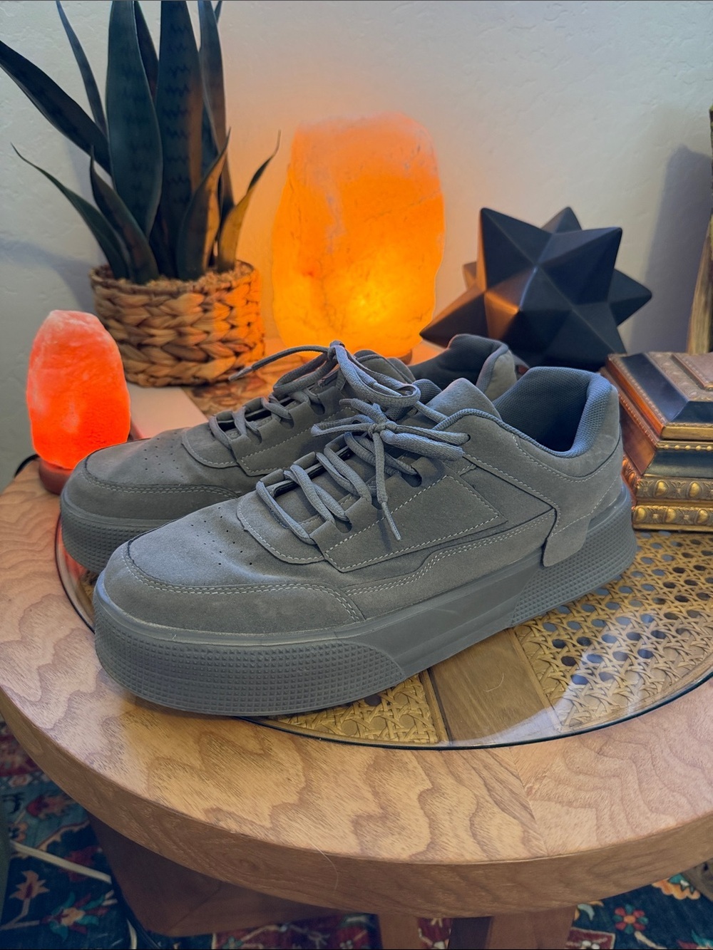 Men's Gray Suede Platform Sneakers